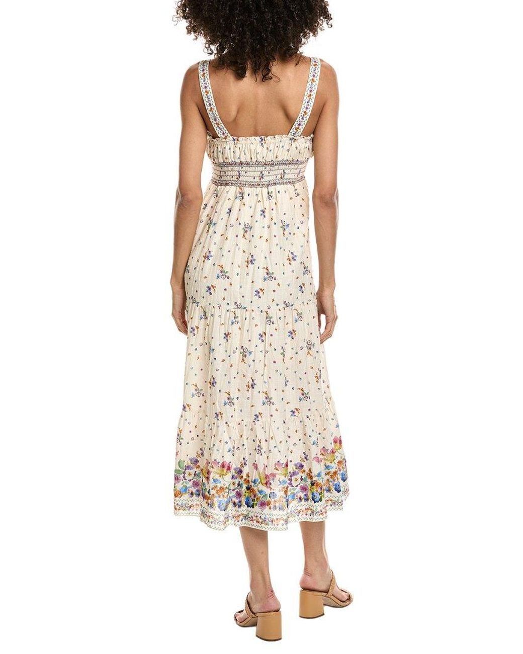 Max Studio Natural Strappy Tiered Midi Dress