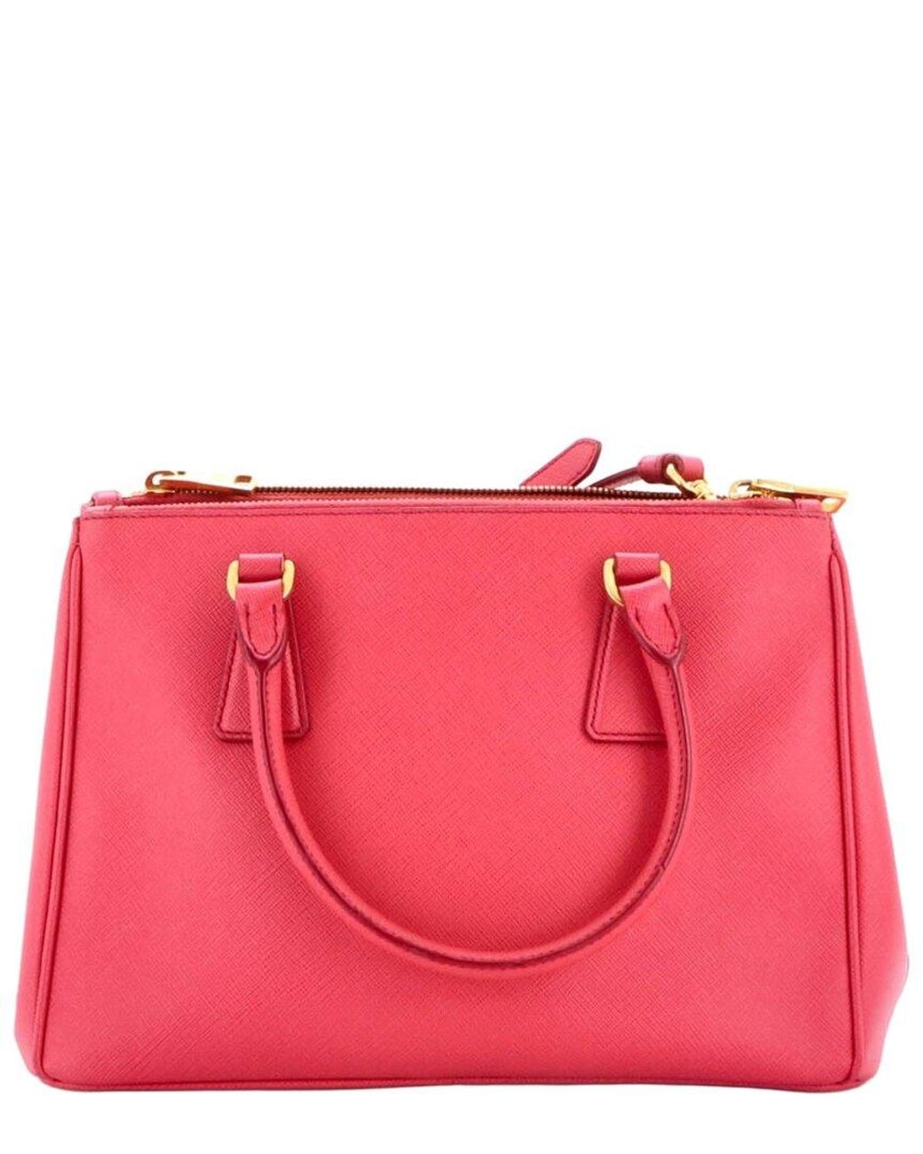 Prada Pink Saffiano Leather Double Zip Lux Tote Small (Authentic Pre-Loved)
