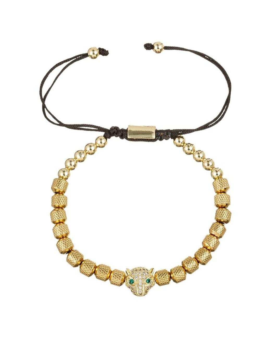 Eye Candy LA Metallic Titanium Cz Golden Leopard Adjustable Bracelet for men
