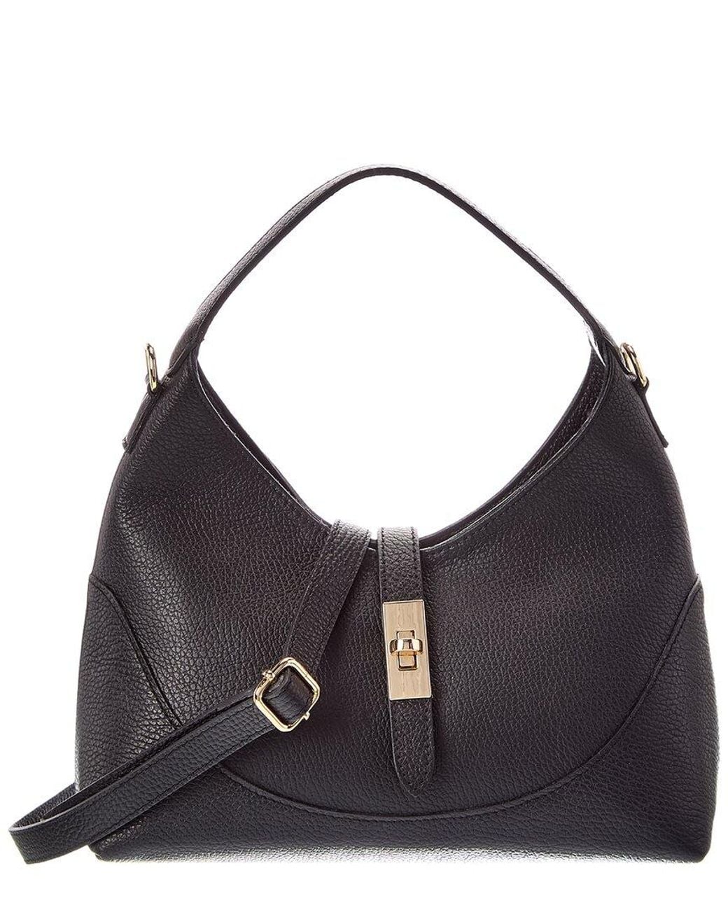 Italian Leather Black Lina Leather Top Handle Bag