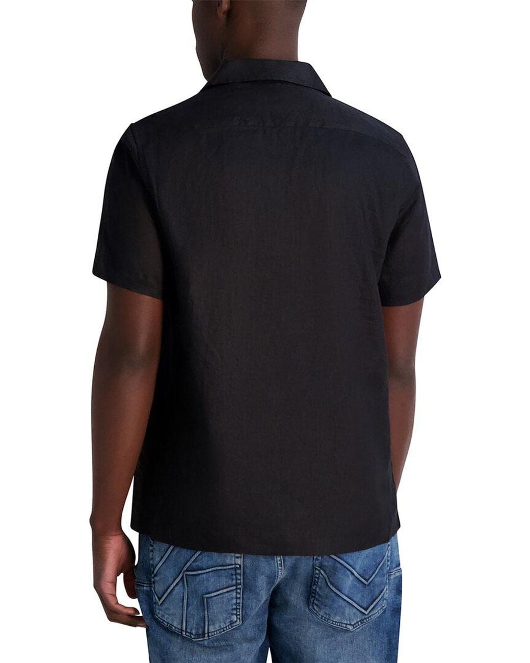 Karl Lagerfeld Black Camp Collar Linen Shirt for men