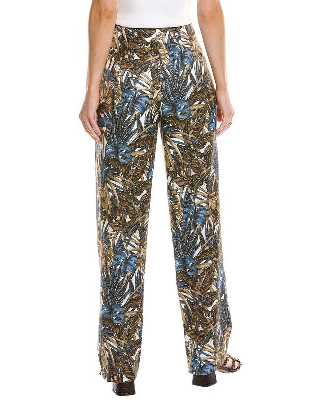 Ferragamo Green Printed Foliage Silk & Linen-blend Pant