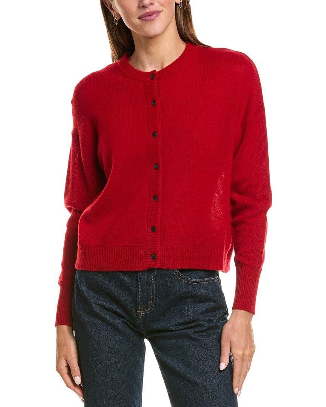 Hannah Rose Red Drop Shoulder 100% Cashmere Cardigan