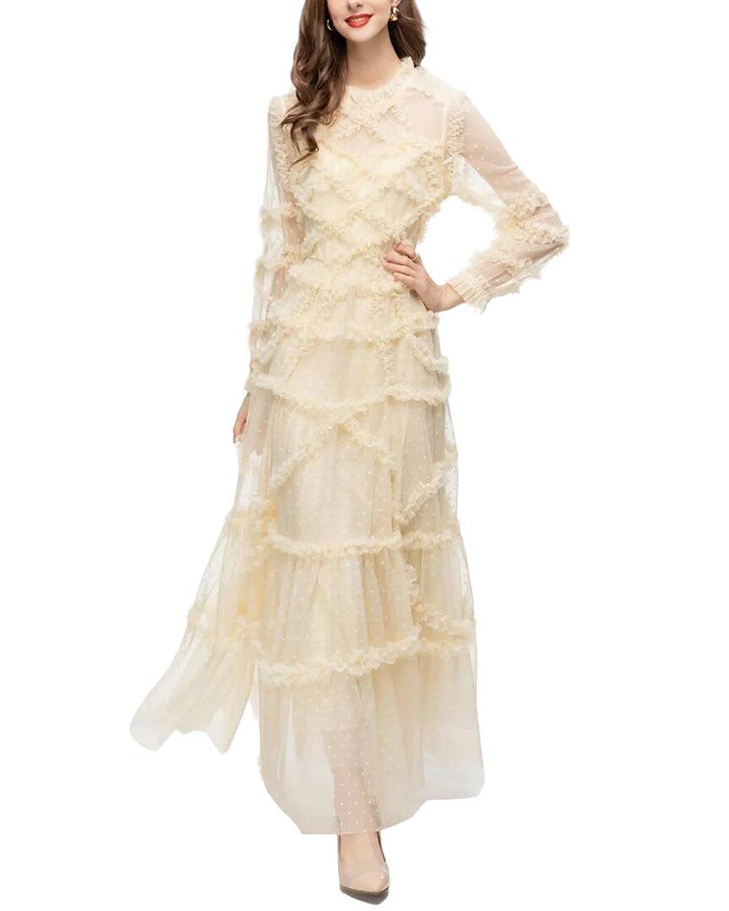BURRYCO Natural Long Sleeve Embellished Maxi Dress