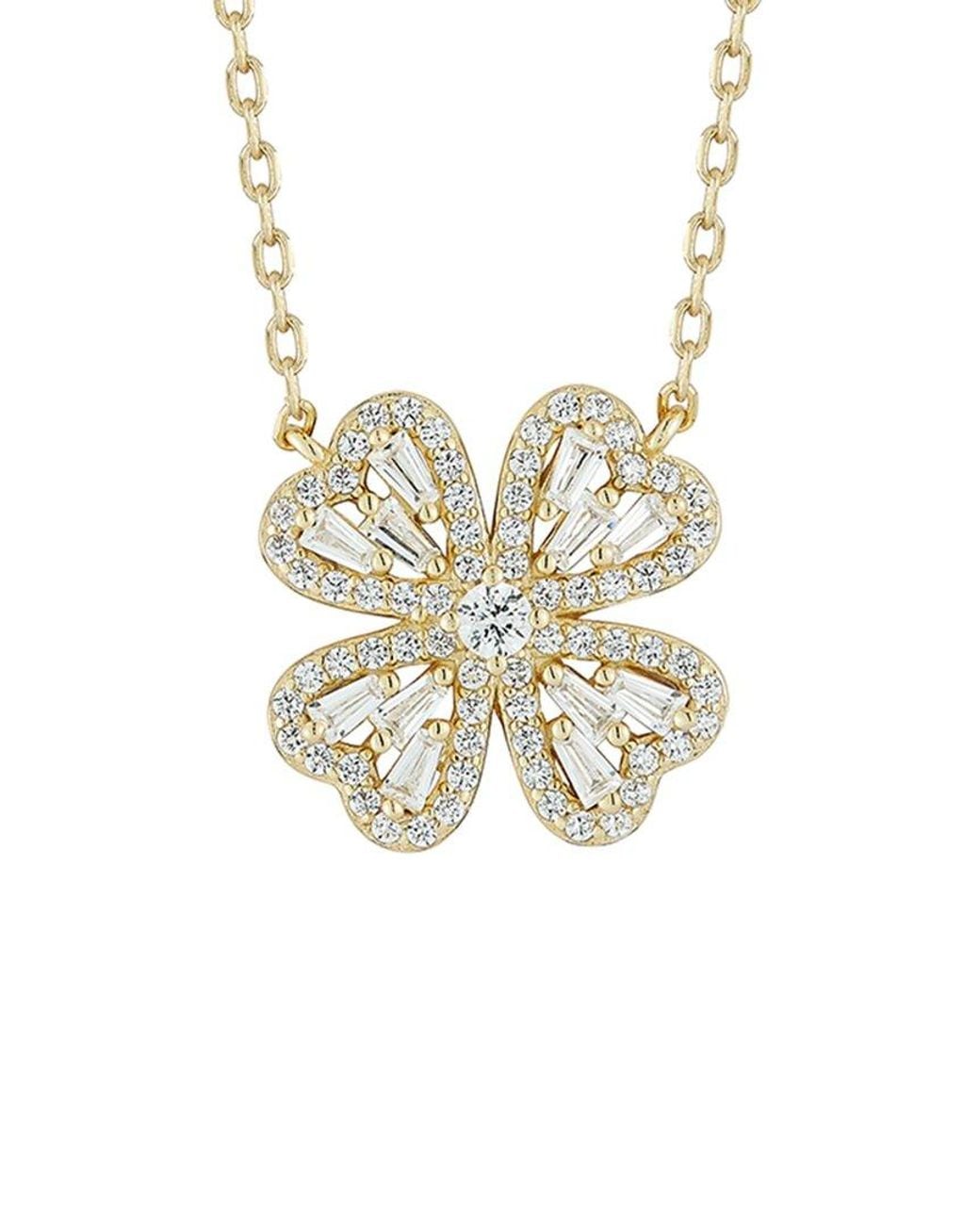 Glaze Jewelry White 14K Plated Cz Clover Necklace