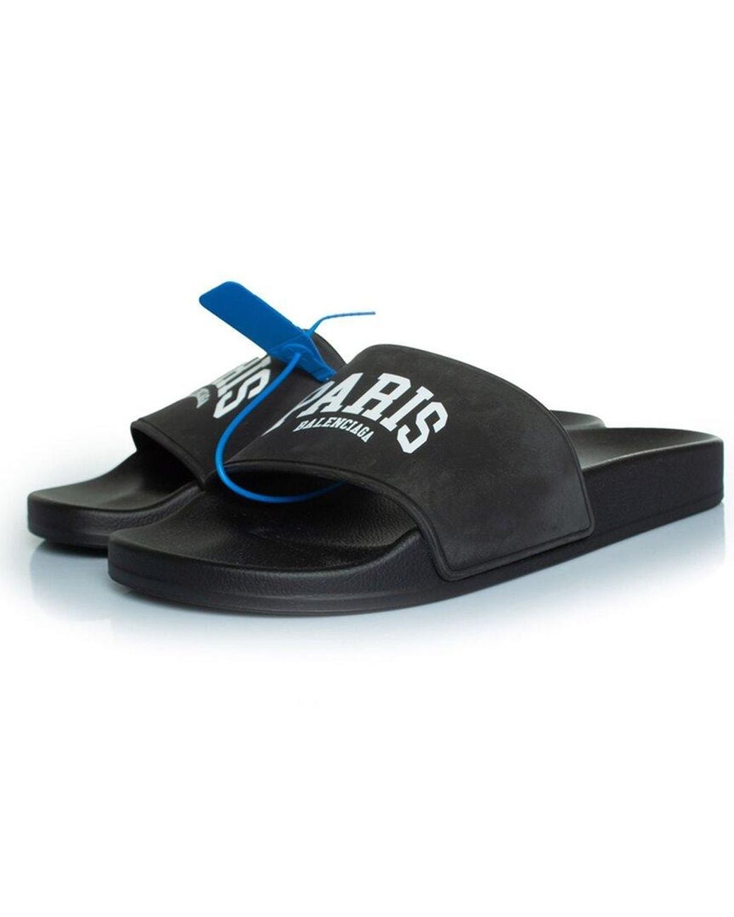 Balenciaga Blue Rubber Paris Print Pool Slide (Authentic Pre-Loved)