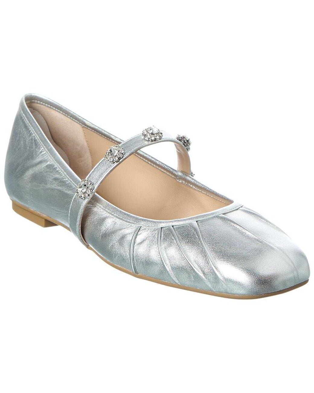 Stuart Weitzman White Justina Leather Mary Jane Ballet Flat