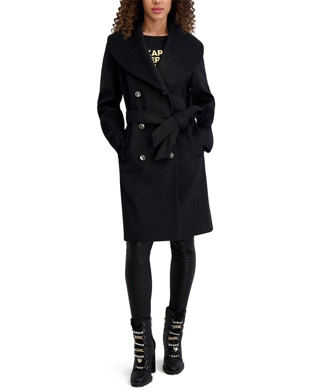 Karl Lagerfeld Black Wool-Blend Coat