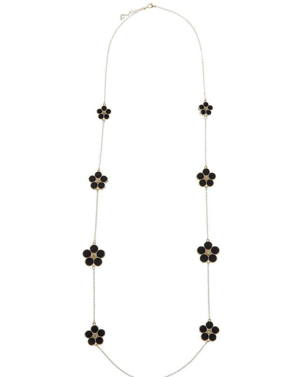 Juvell White Plated Lab-grown Black Onyx Cz Clover Necklace