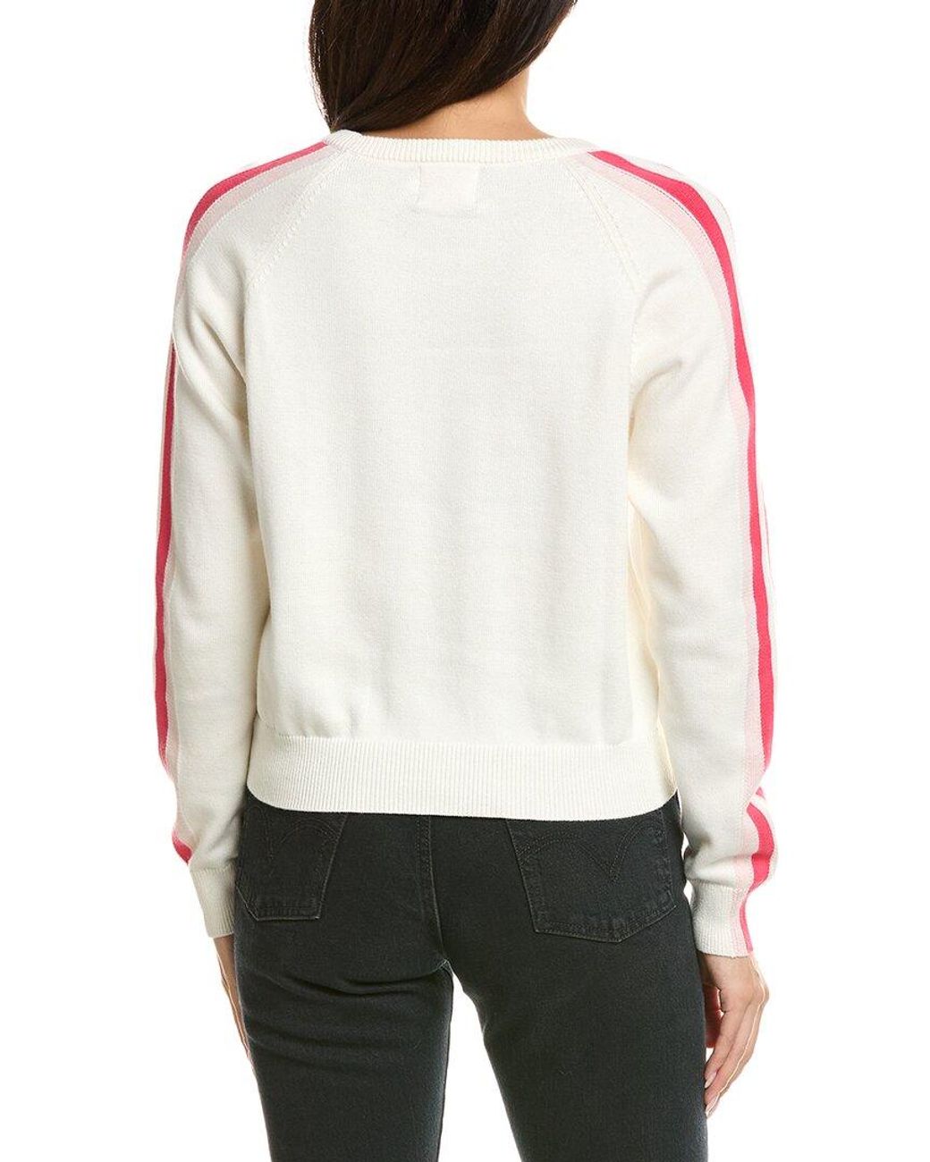 Brodie Cashmere White Varsity Crewneck Cashmere-Blend Sweater