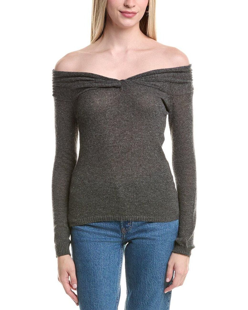 Autumn Cashmere Black Off-The-Shoulder Cashmere Sweater