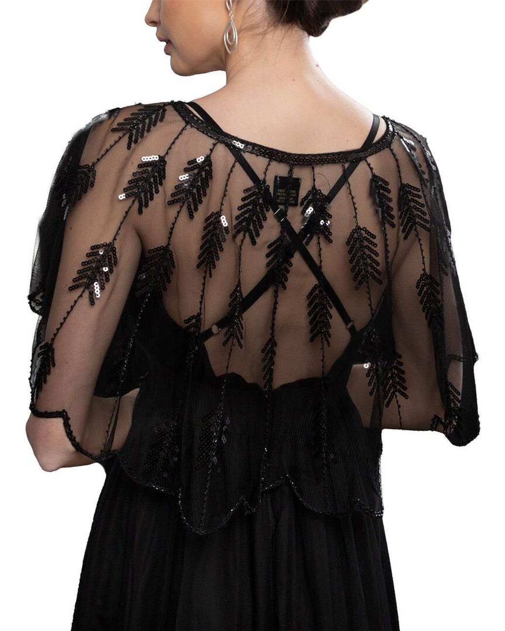 Saachi Black Sequin Detail Mesh Cape