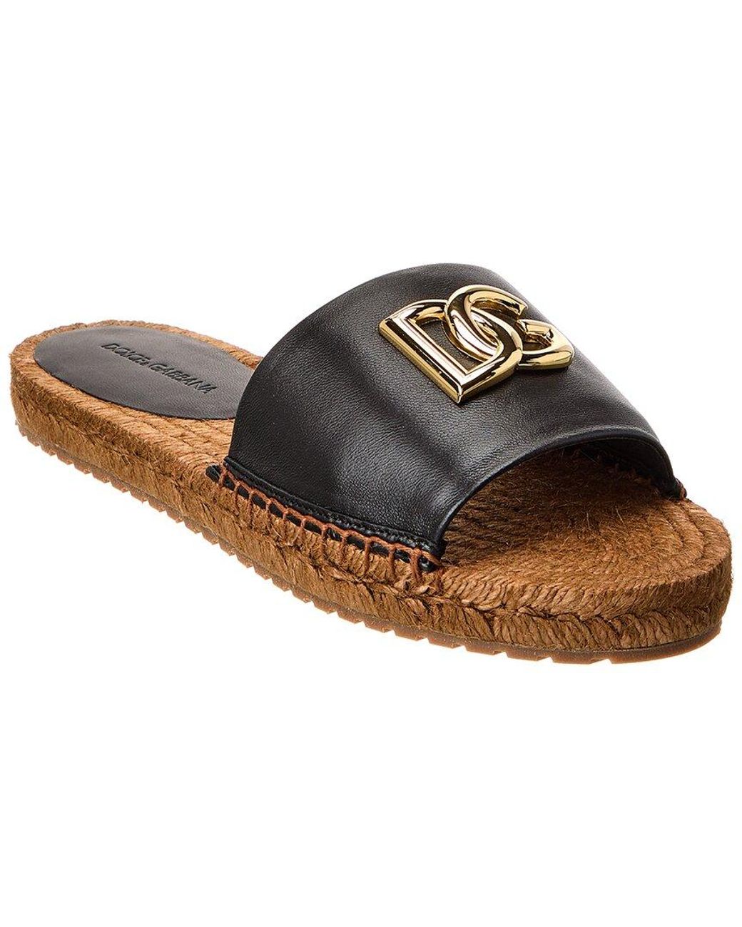 Dolce & Gabbana Dg Logo Leather Espadrille Sandal in Brown Lyst