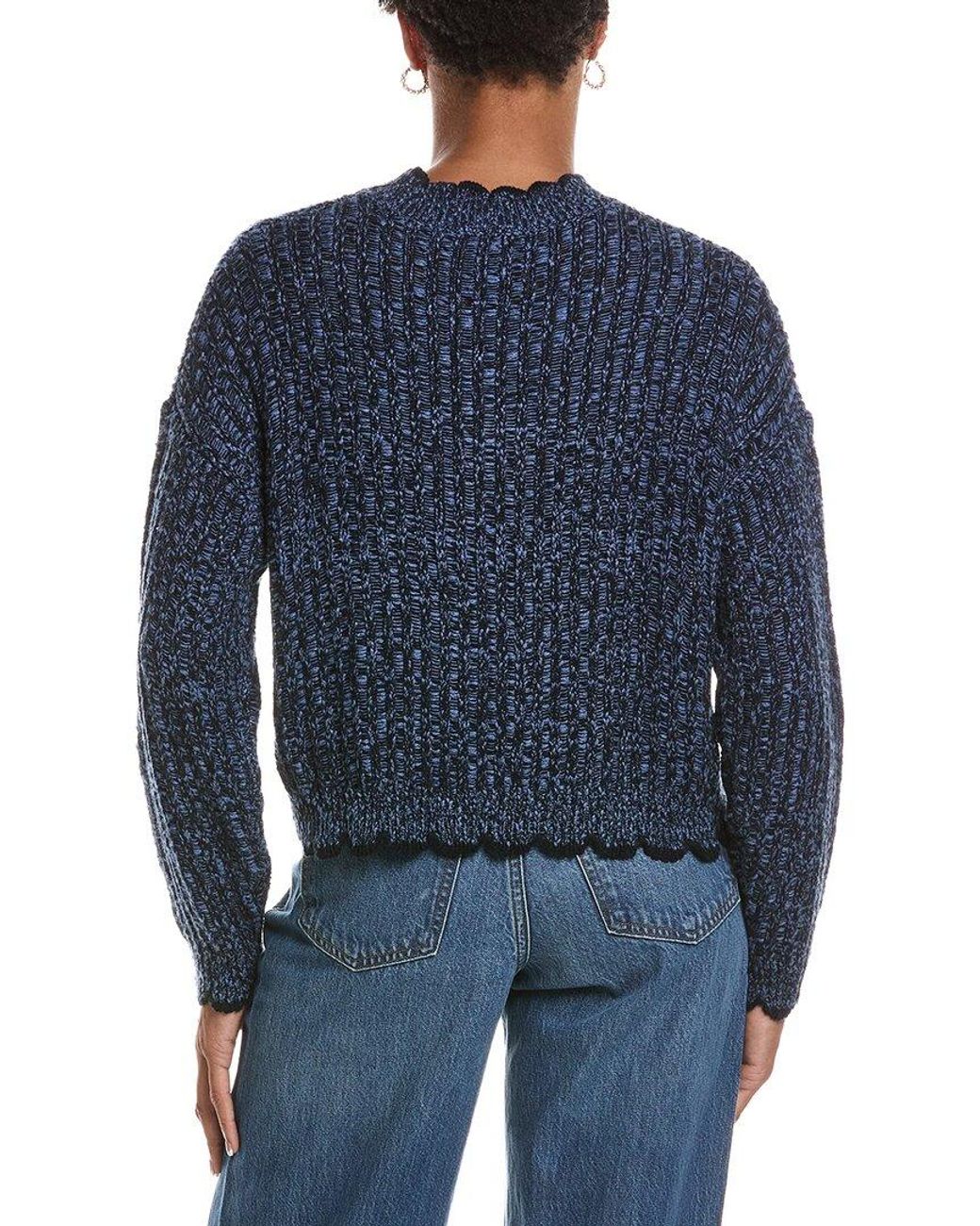 Autumn Cashmere Blue Tipped Ladder Stitch Crewneck Sweater