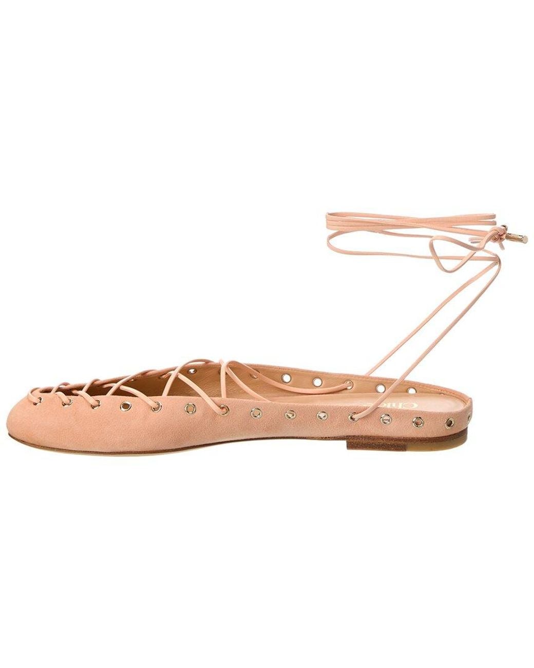 Chloé Pink Ghillies Suede Flat