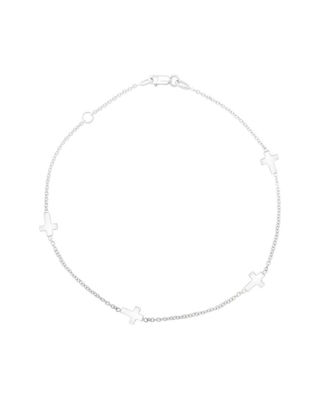 Italian Gold White 14K Bead Station Anklet