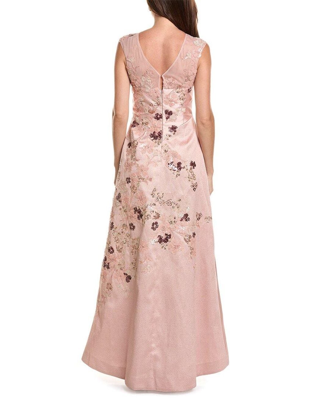 Teri Jon Pink Jacquard Applique Gown