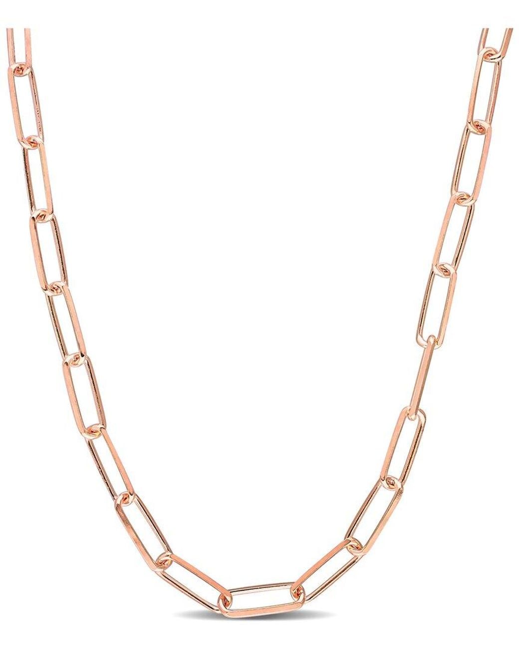 Italian Silver Metallic 18K Rose Over Diamond-Cut Paperclip Chain Necklace