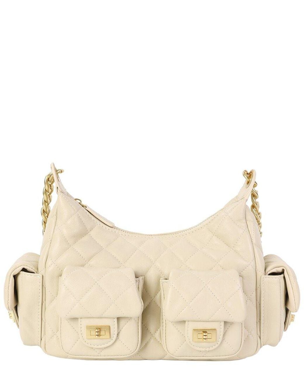 Tiffany & Fred Paris Natural Soft Quilted Leather Shoulder Bag