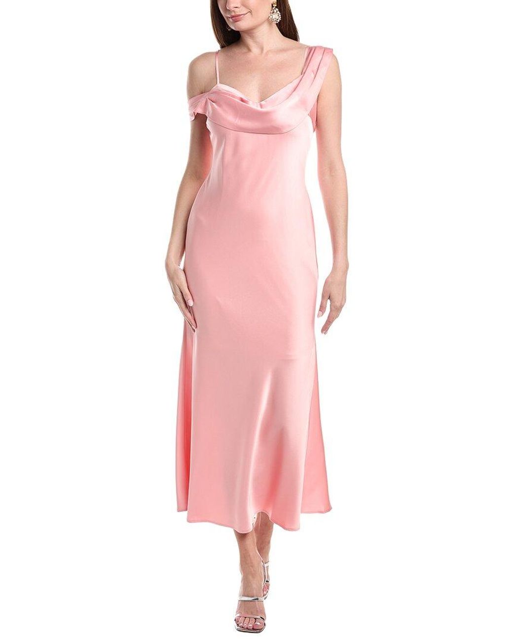Laundry Pink By Shelli Segal Easy One Shoulder Satin Dress