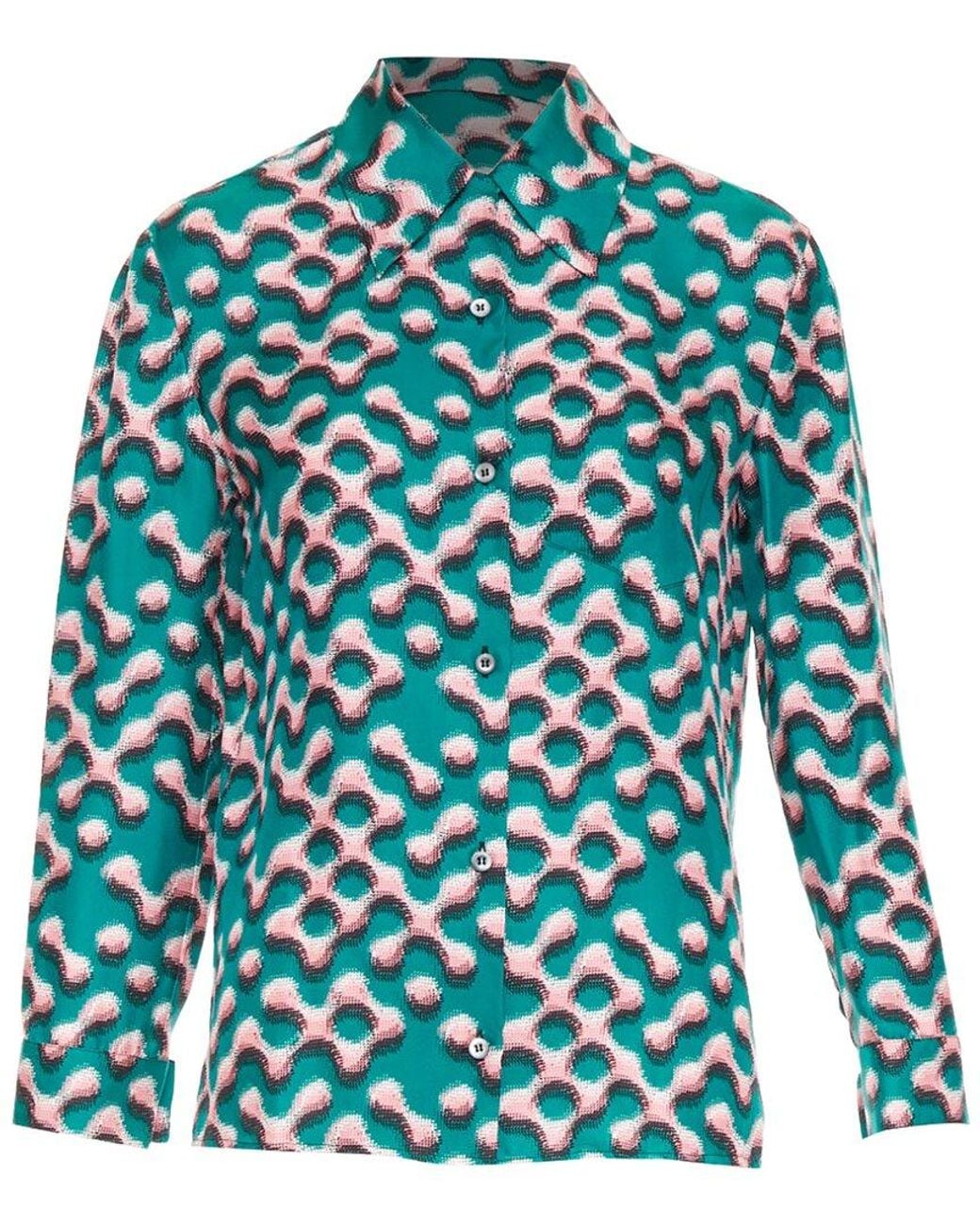 Prada Blue Silk Geometric Print Shirt, Size It (Authentic Pre-Loved)