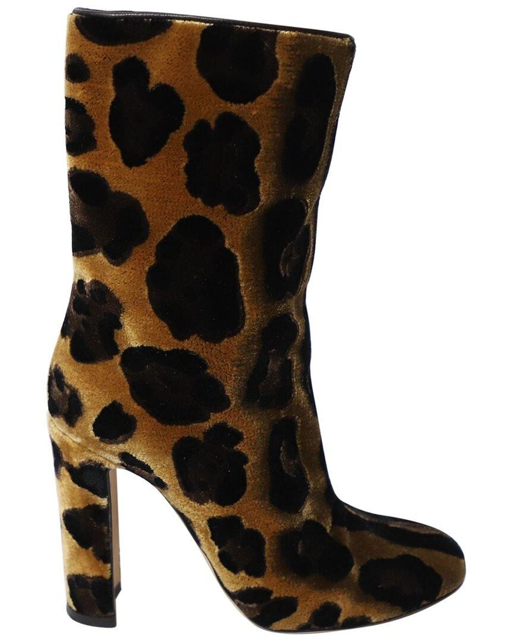 Dolce & Gabbana Black Velvet Leopard Print Calf Boots Velvet (Authentic Pre-Loved)