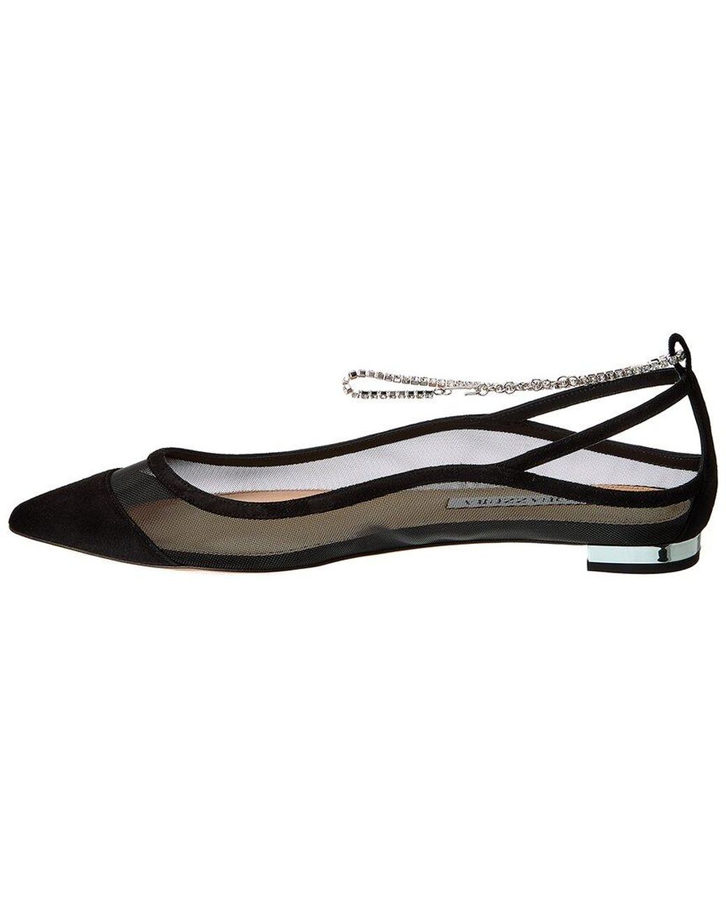 Aquazzura Black Secret Affair Suede-Trim Flat