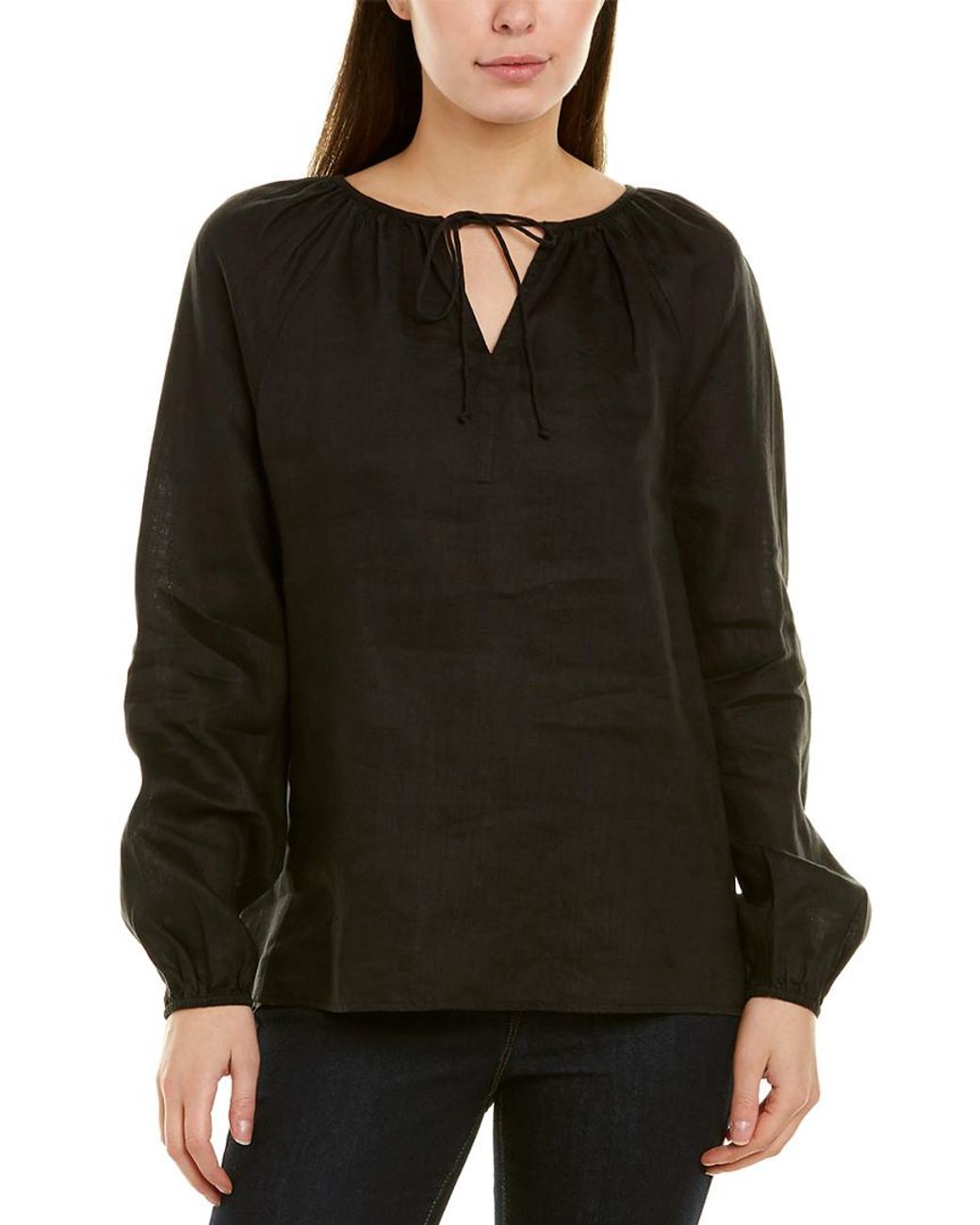 NYDJ Linen Peasant Blouse in Black Lyst