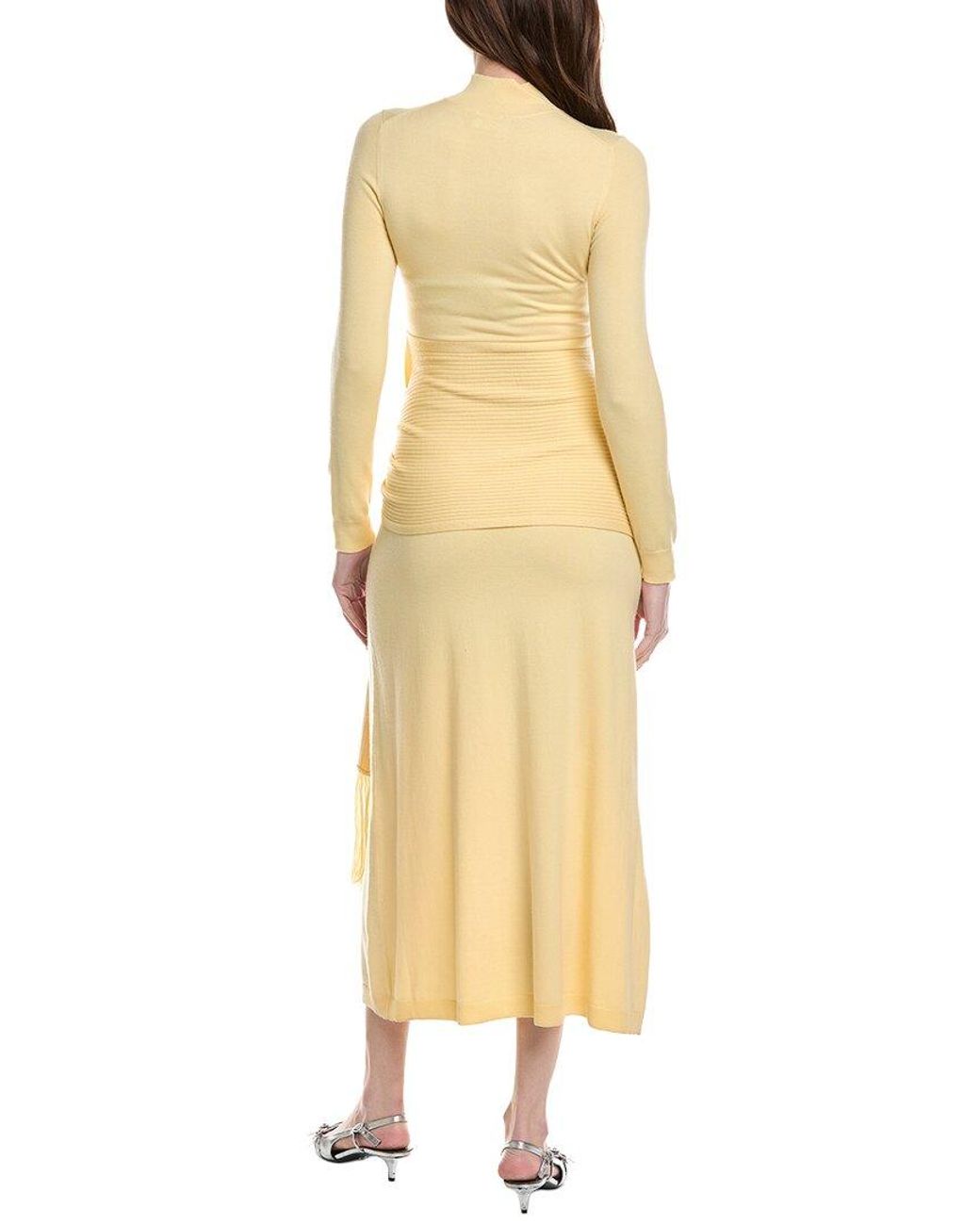Lela Rose Yellow Wool-Blend Wrap Dress