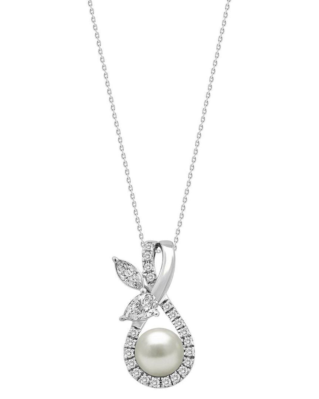 Ethos Creations White Brilliant Bloom 14k 0.50 Ct. Tw. Lab-grown Diamond & 6.5mm Pearl Pendant