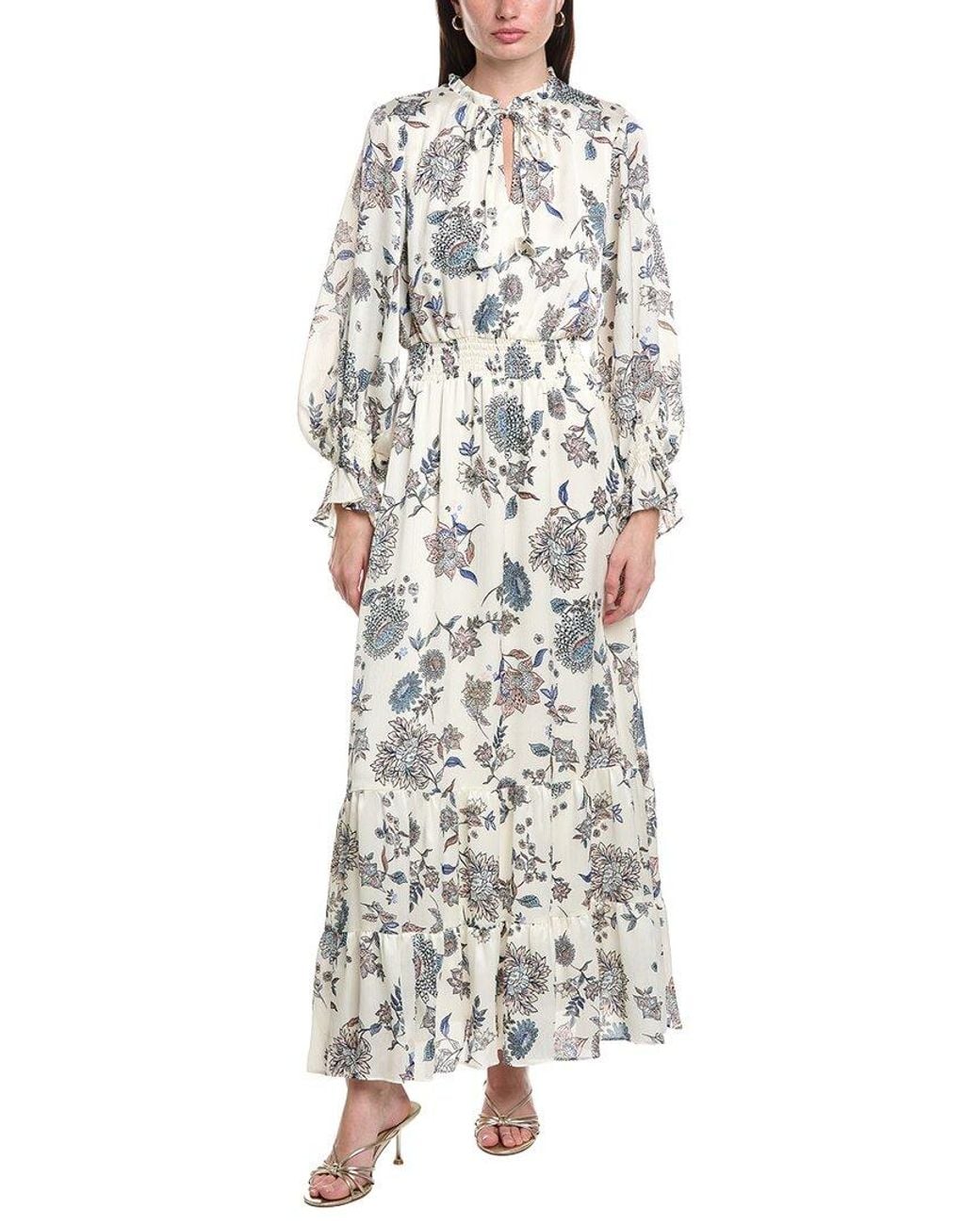 Vince Camuto White V-Neck Long Sleeve Maxi Dress