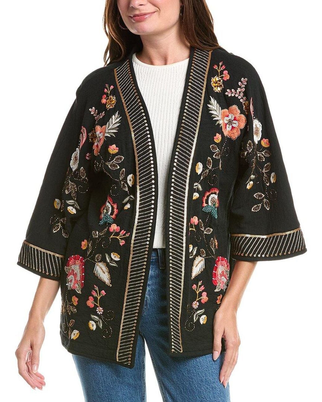 Johnny Was Black Biya Short Kimono