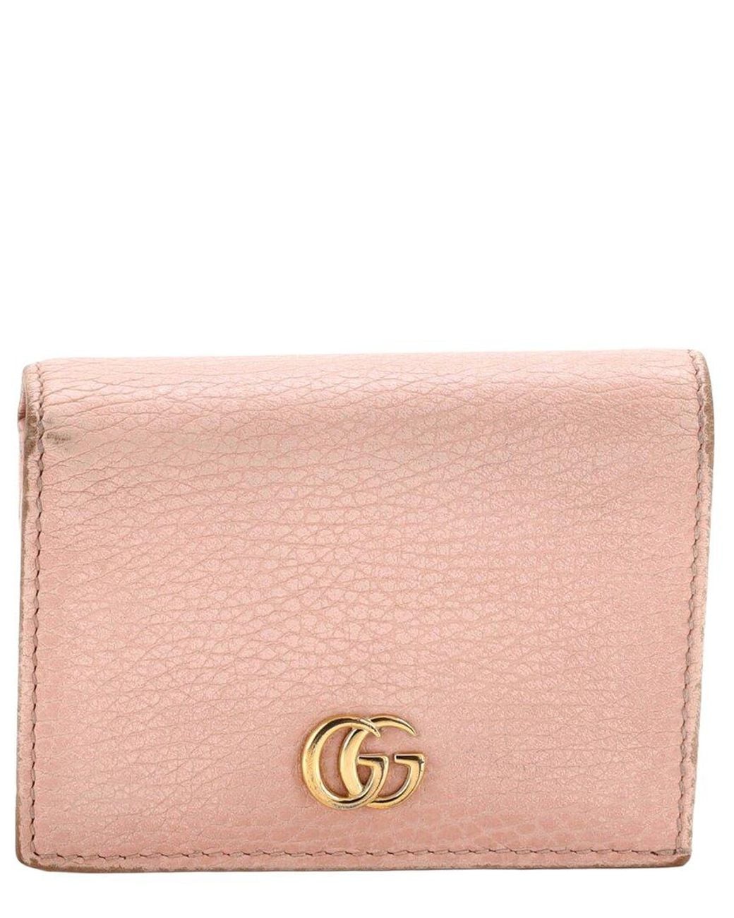 Gucci Pink Leather Gg Marmont Flap Card Case (Authentic Pre-Loved)
