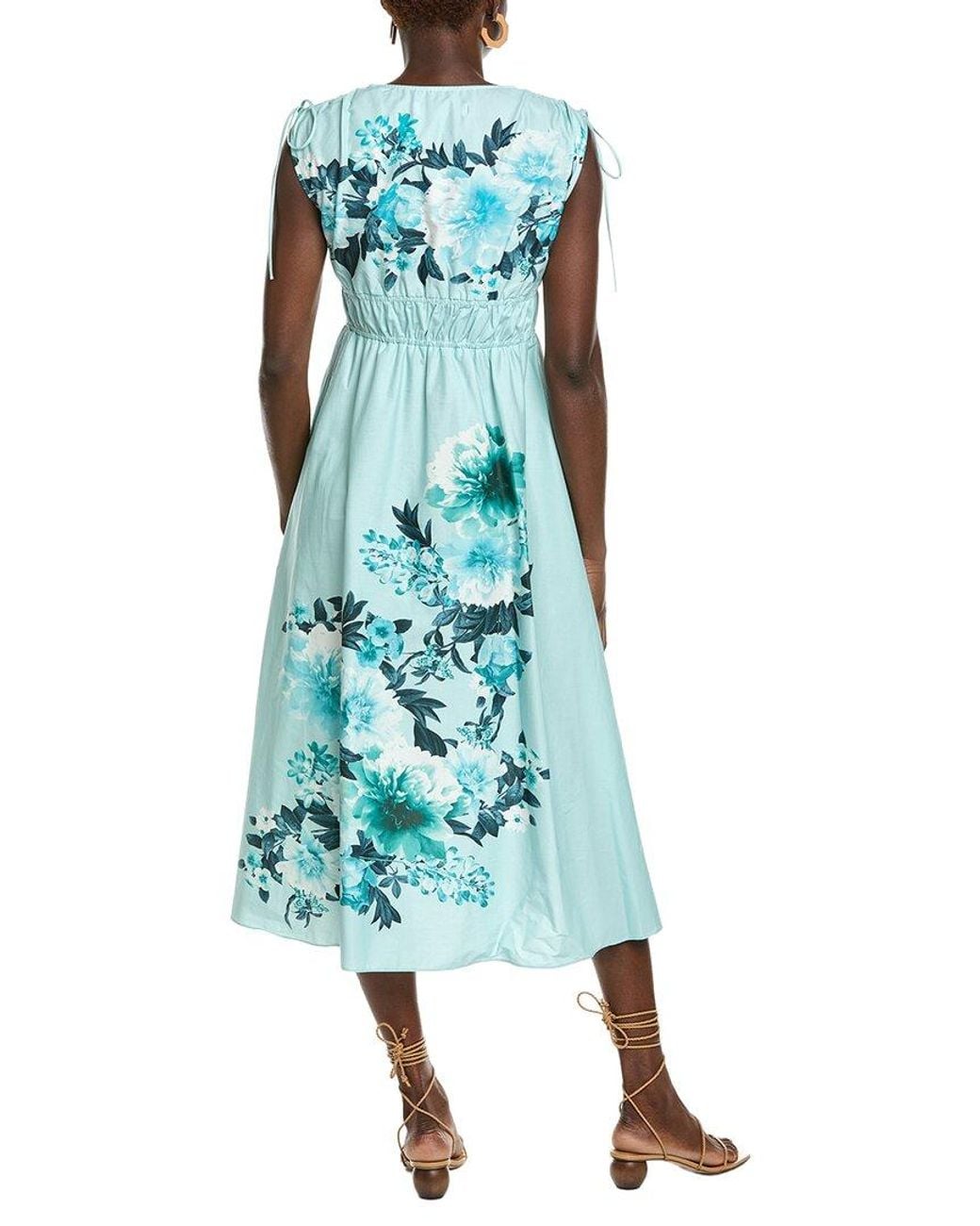 Maison Tara Blue Stretch Poplin Midi Dress