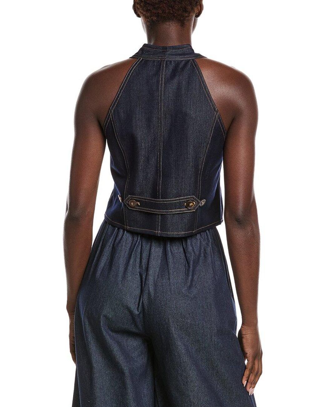 Gracia Blue Button Down Halter Neck Vest