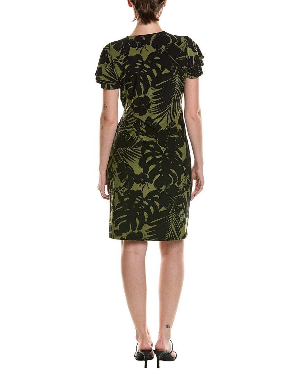 Anne Klein Green Flutter Sleeve Classic Wrap Dress