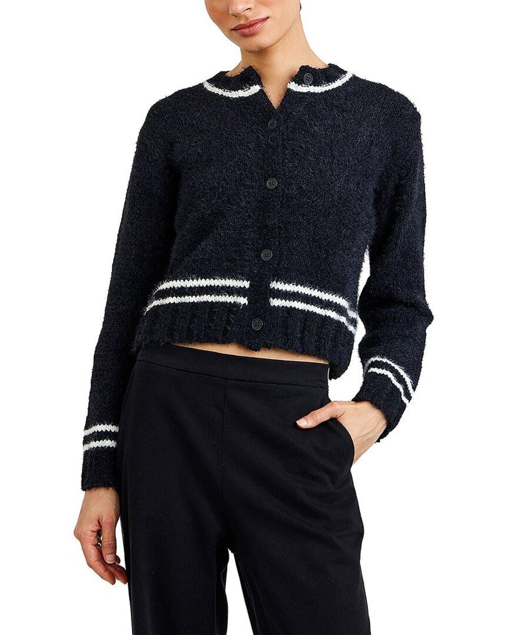 Bella Dahl Blue Contrast Stripe Cardigan
