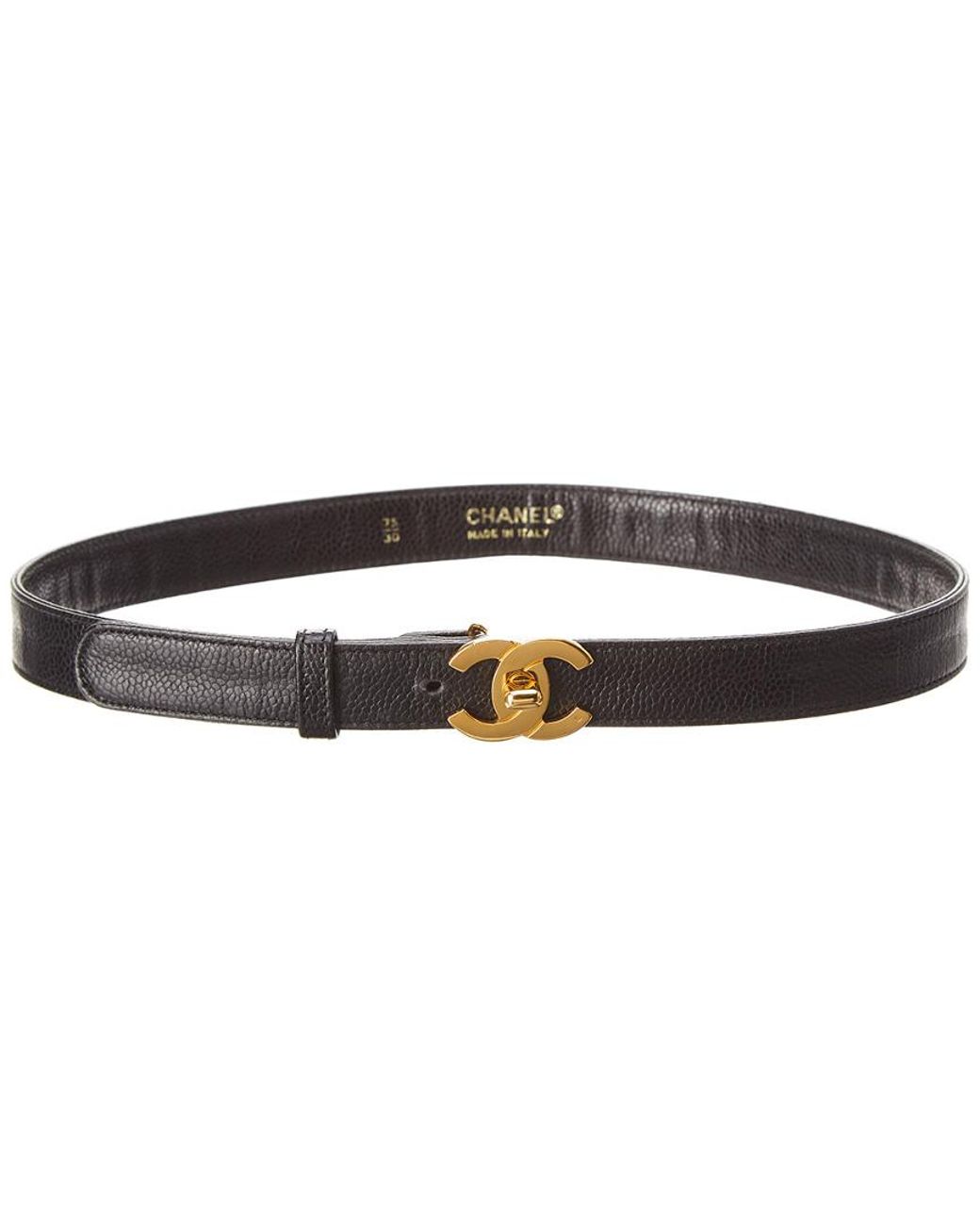 Chanel Black Leather Cc Turnlock Belt, Size 75 | Lyst