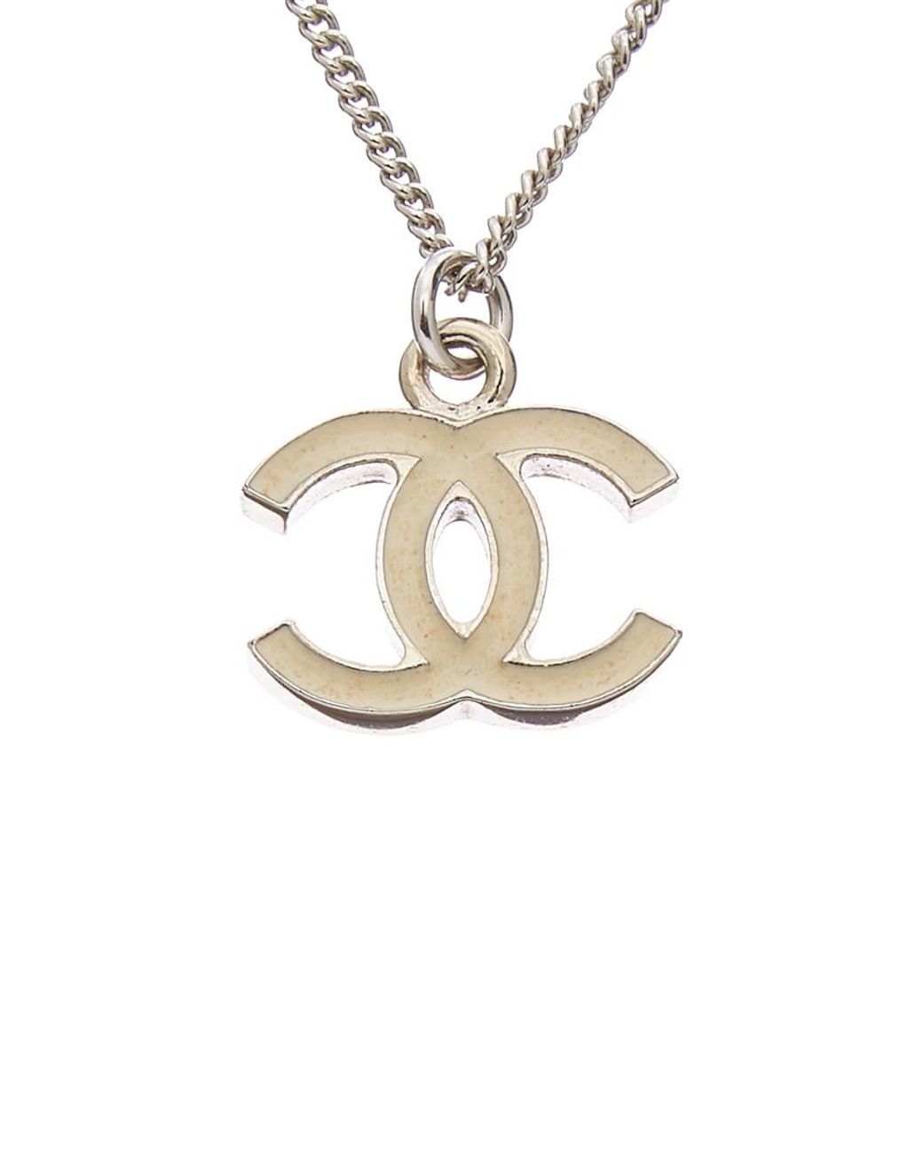 Silver-tone Enamel Cc Necklace 