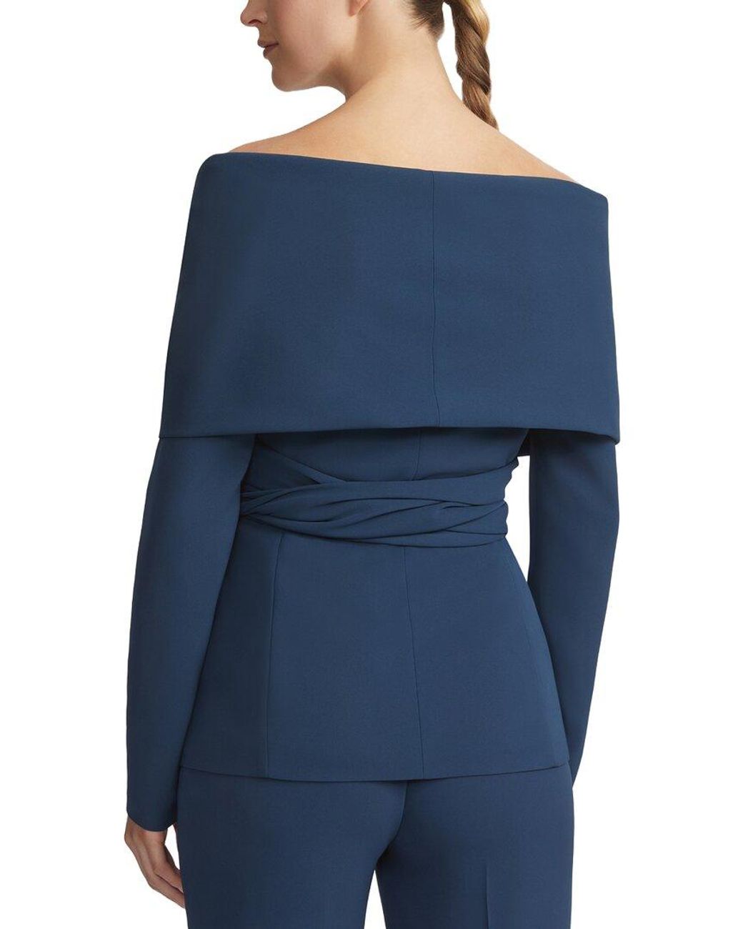 Lafayette 148 New York Blue Portrait Collar Wrap Jacket