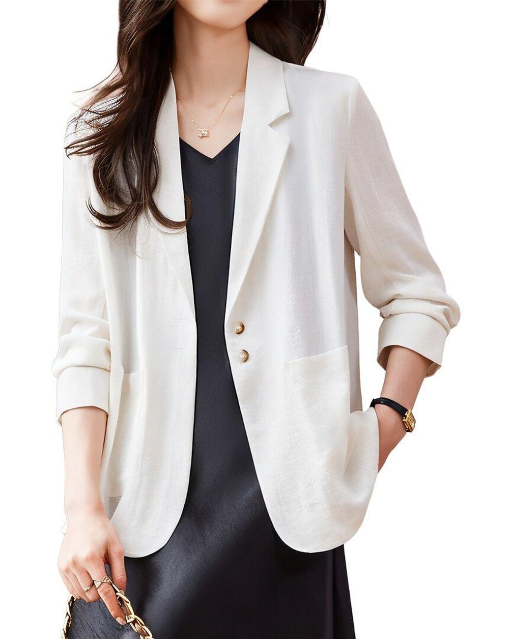 Olivia Taylor Gray Linen-Blend Blazer