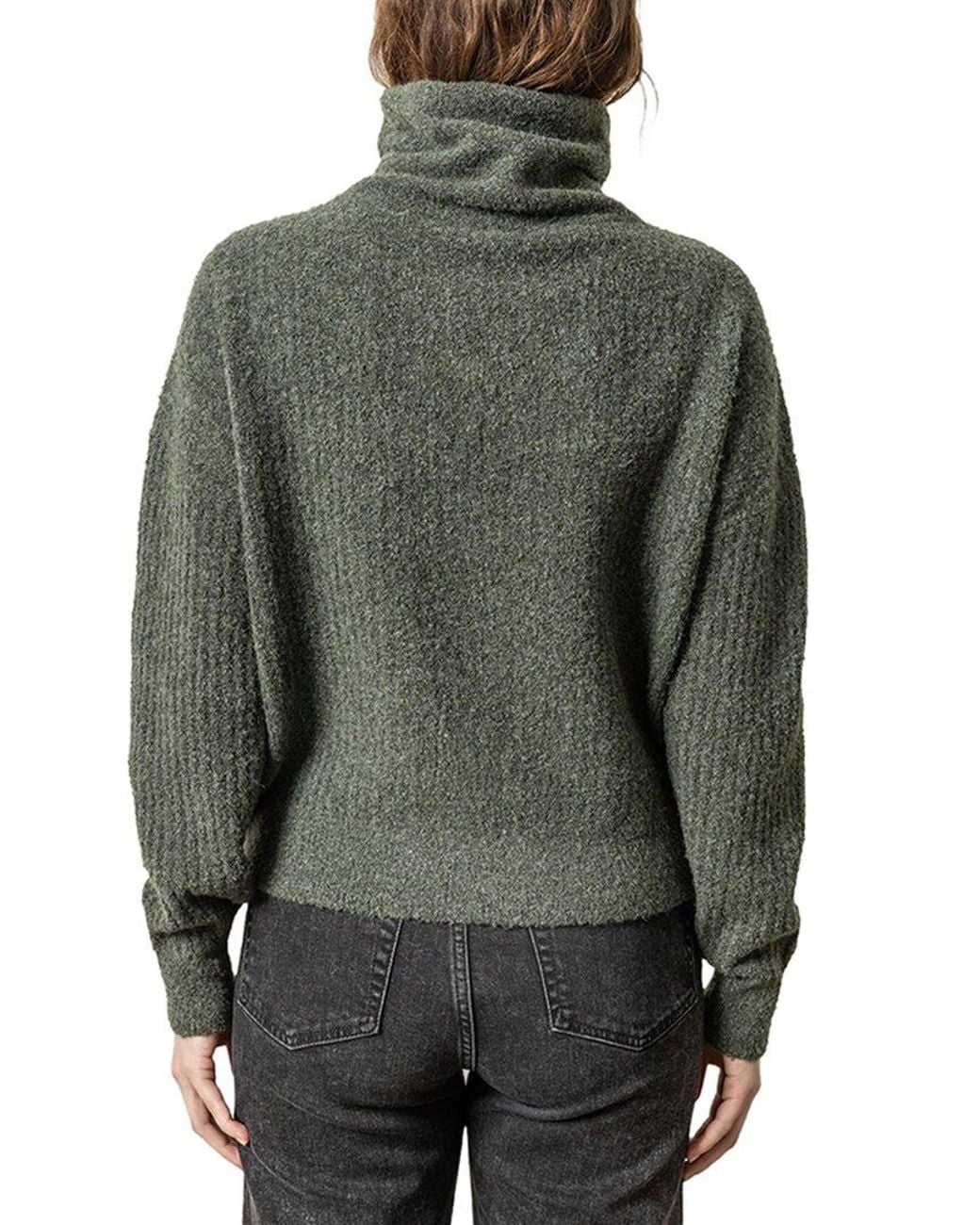 Lilla P Gray Ribbed Wrap Collar Wool-Blend Sweater