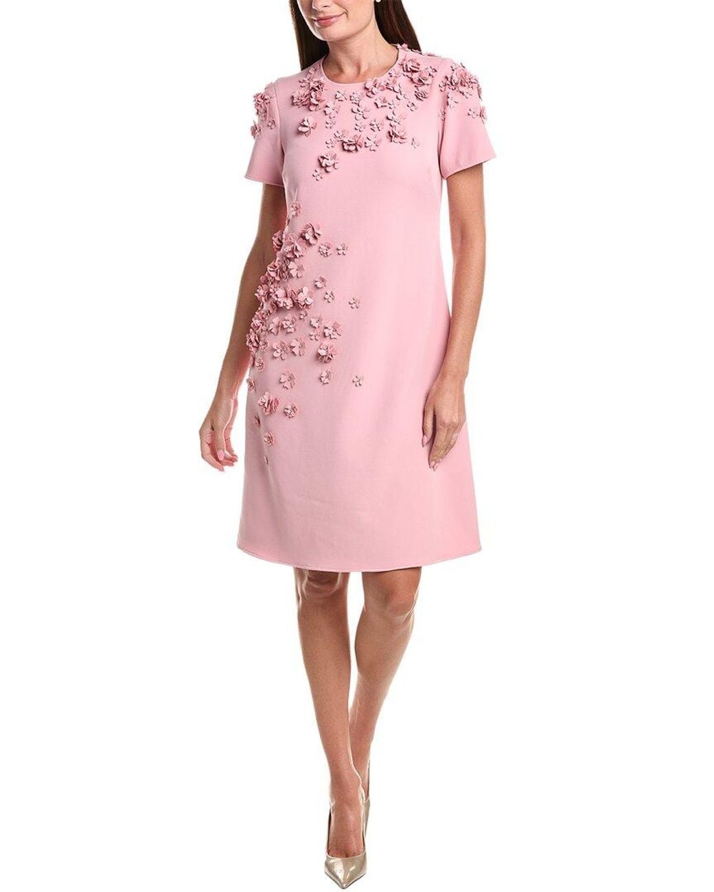 Teri Jon Pink Crepe 3D A-Line Dress