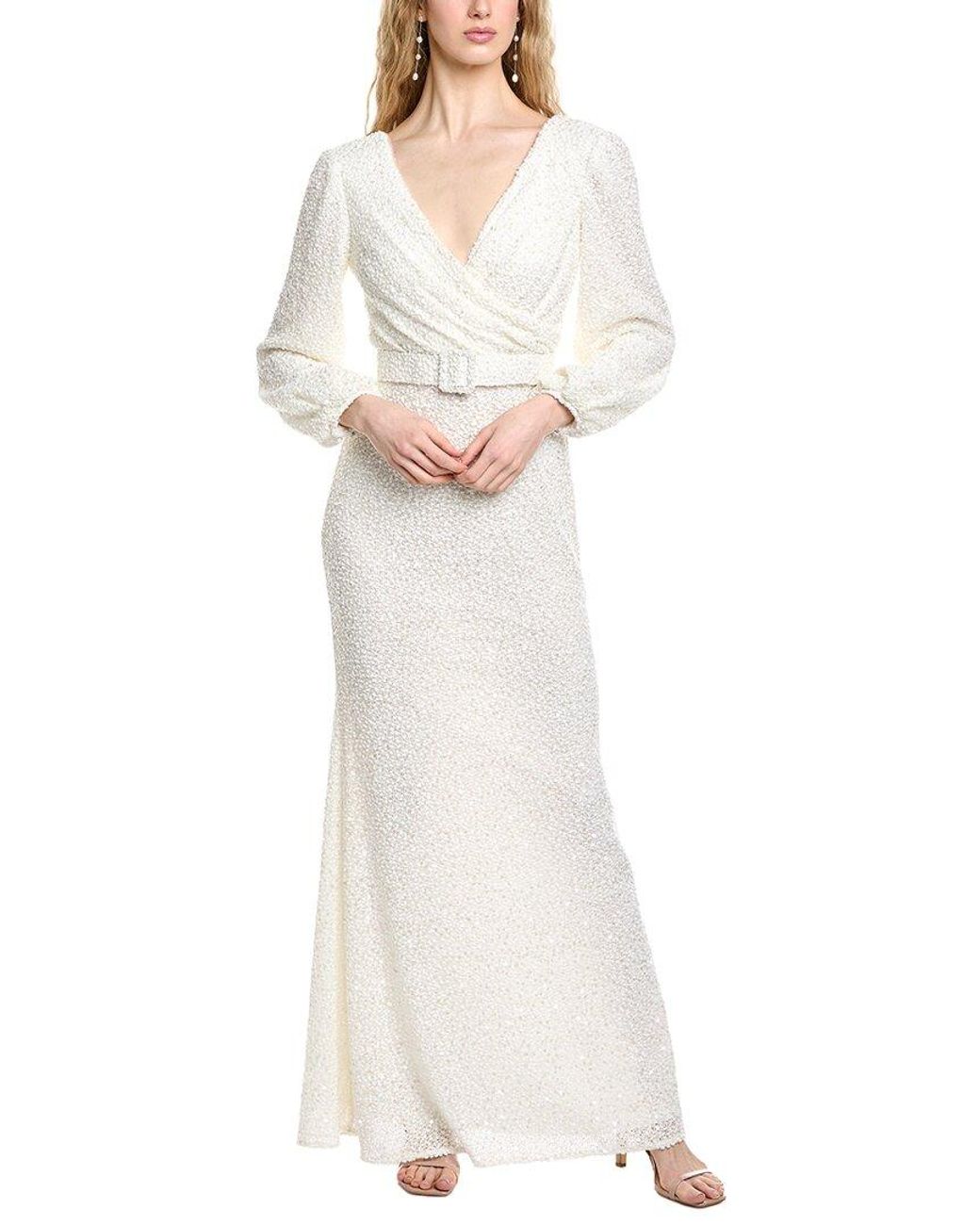 Badgley Mischka White Popcorn Knit Sequin Gown