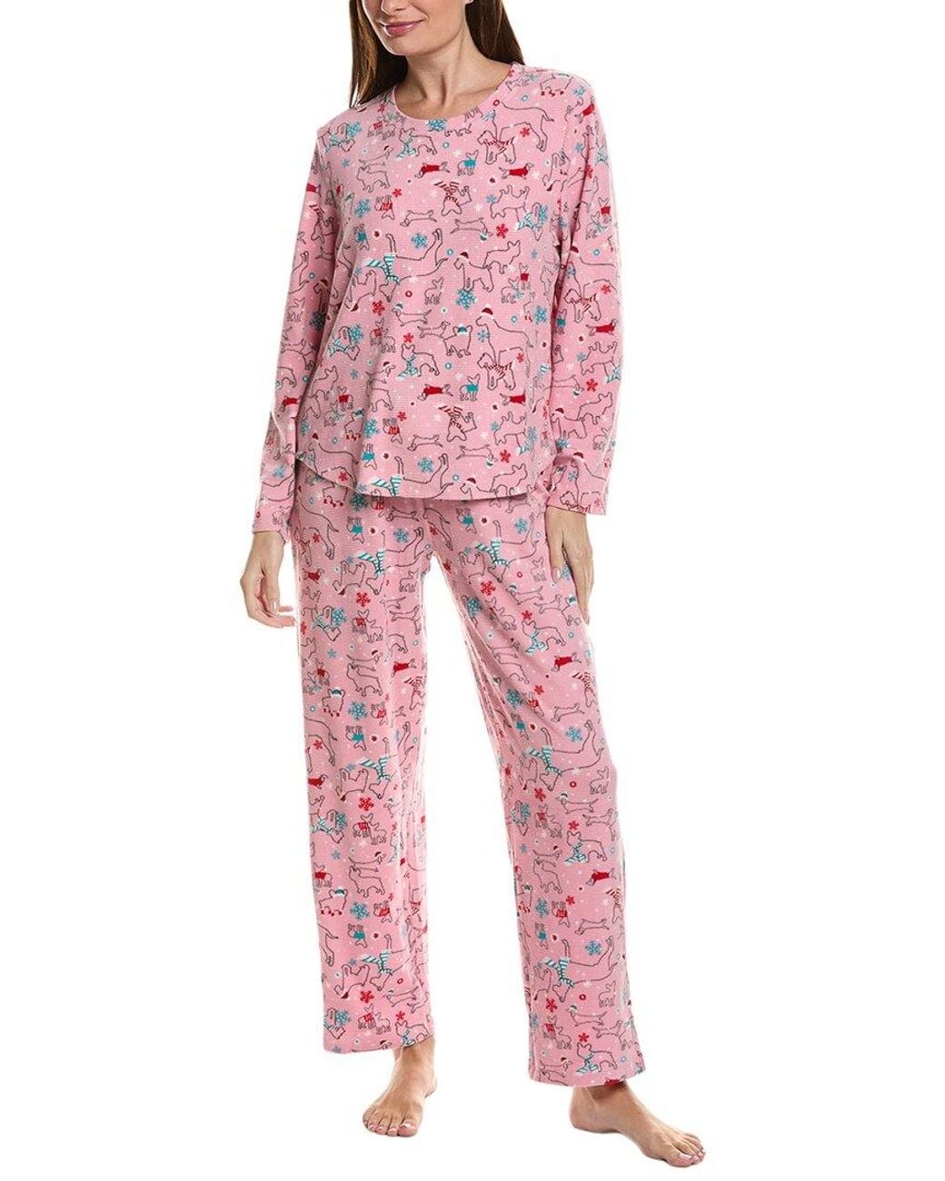 Hue Pink 2Pc Waffle Fleece Pajama Set