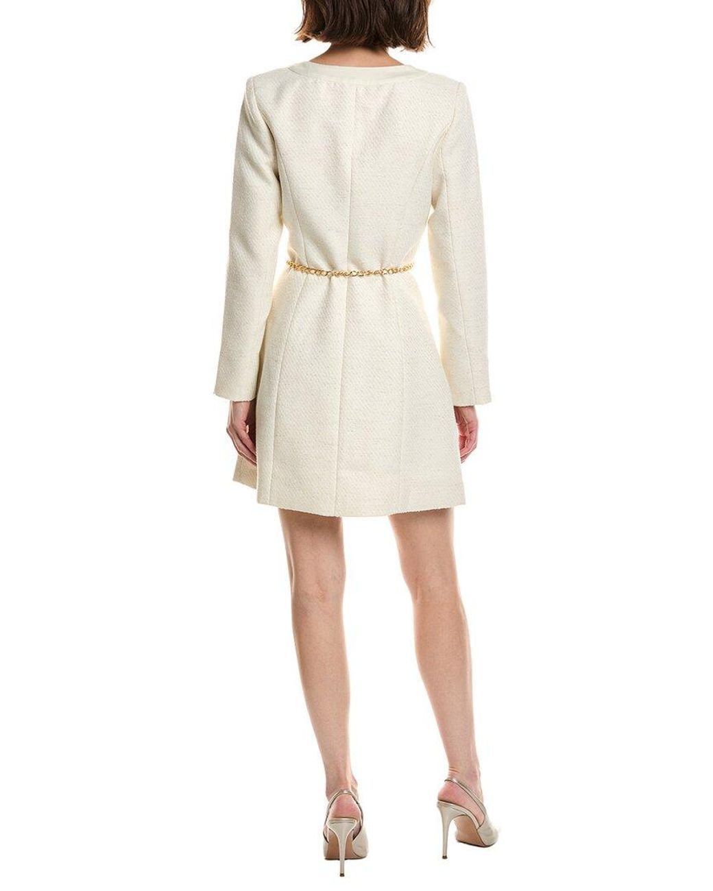 Pascale La Mode Natural Tweed Fitted Linen-Blend Coat Dress