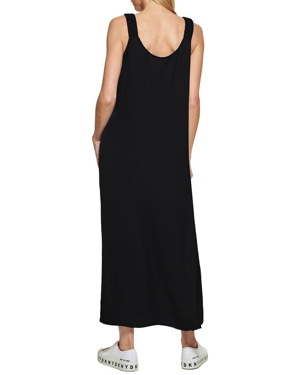DKNY Black Ruched Strap Maxi Dress