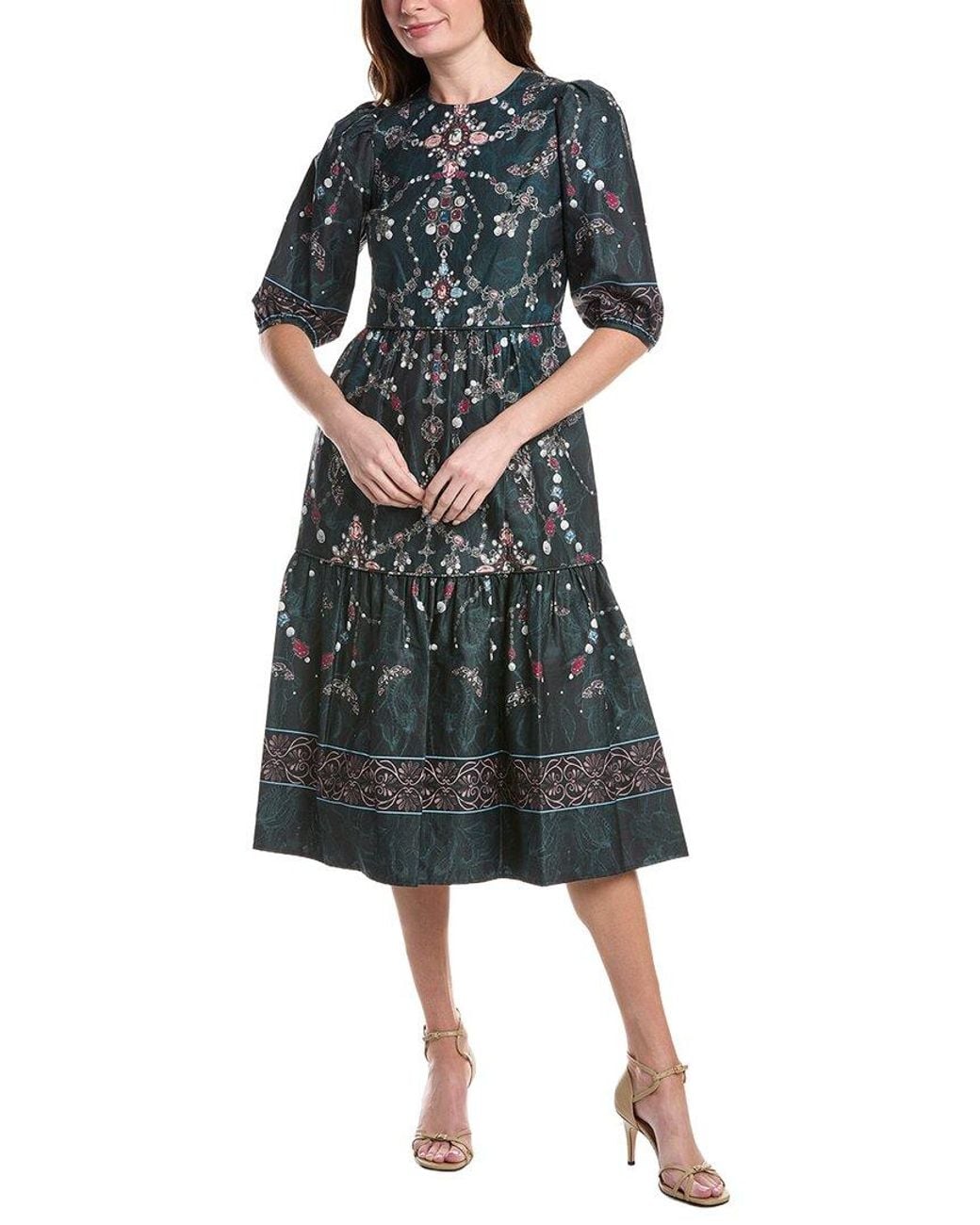 Marchesa Metallic Printed Poplin Midi Dress
