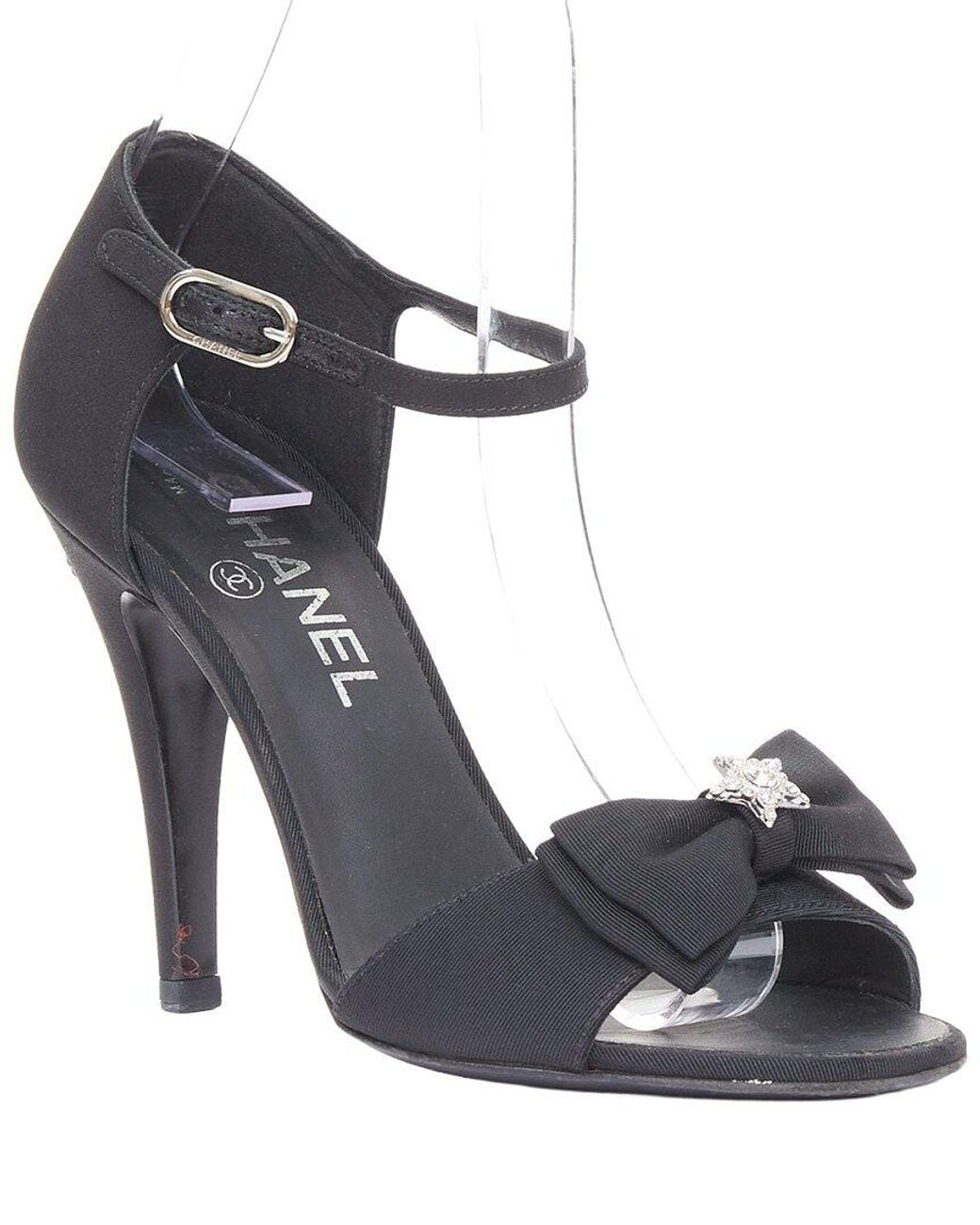 Chanel Blue Cotton 2016 Runway Paris Rome Crystal Bow Stiletto Sandal (Authentic Pre-Loved)