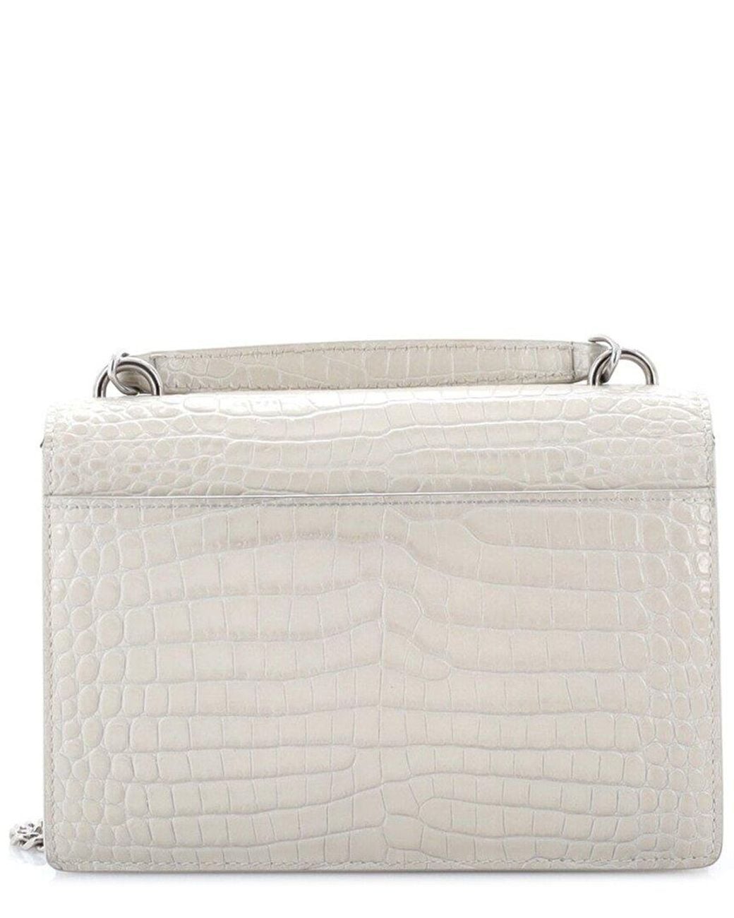 Saint Laurent Natural Croc-Embossed Leather Sunset Top Handle Chain Wallet (Authentic Pre-Loved)